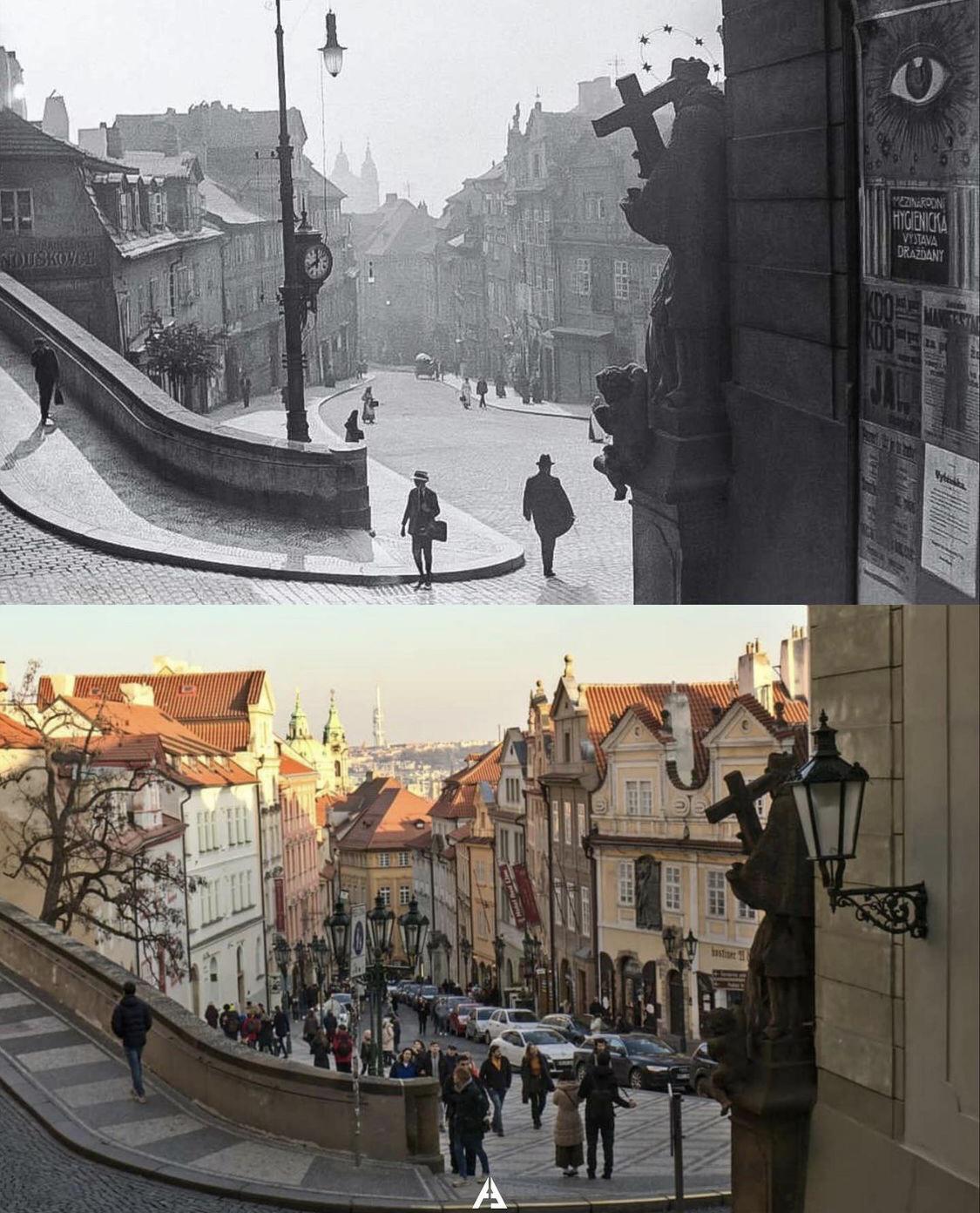 Prague street, 1910 vs 2020
